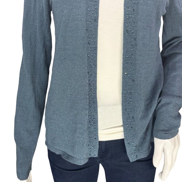 Eileen Fisher Womens Open Front Knit Sweater Cardigan Beaded Green Size S - Picture 5 of 14